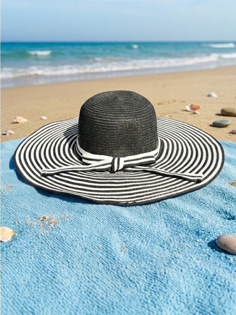 Black & White Striped Floppy Sun Hat